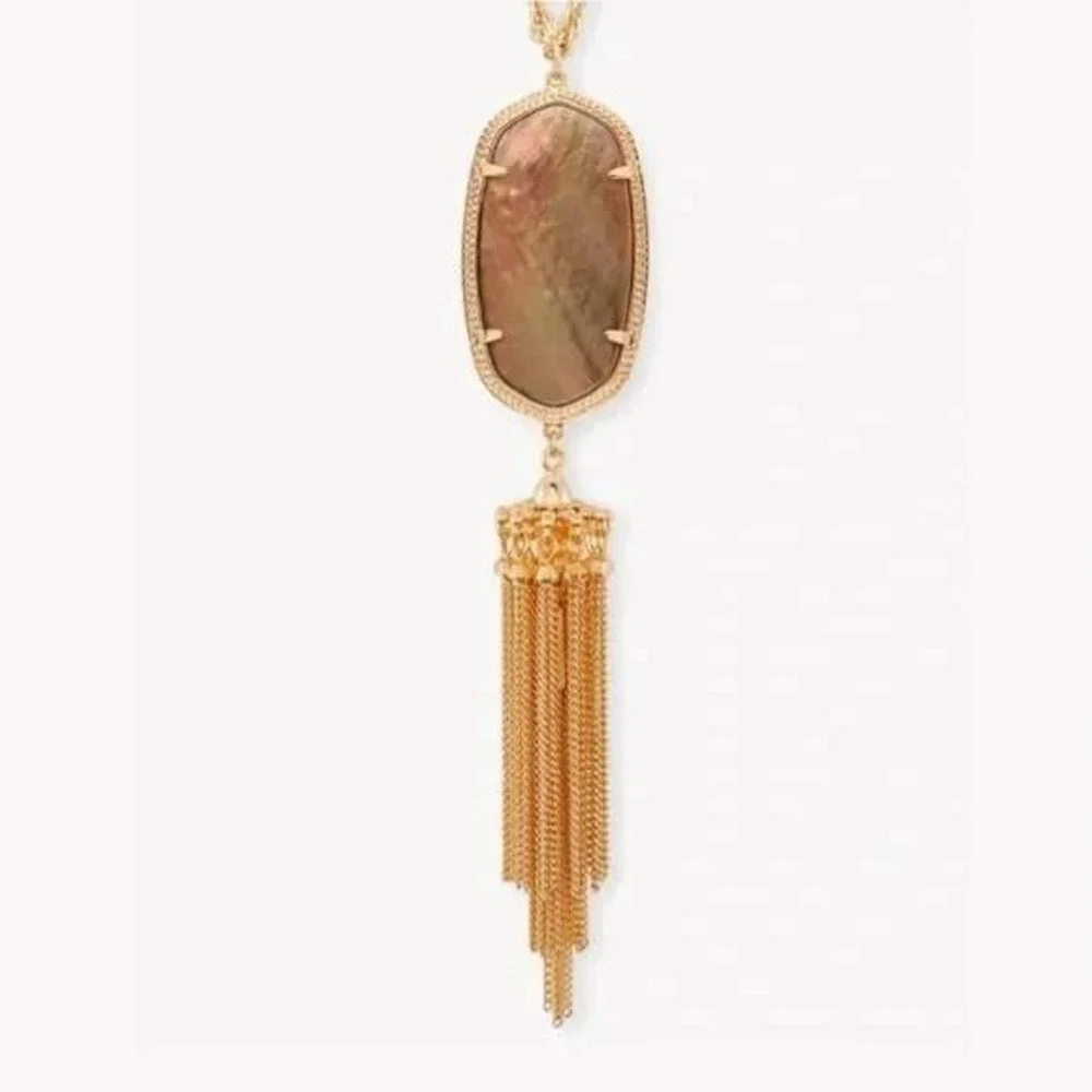 Kendra Scott Rayne Necklace Women Rose Gold NWT Opal Tassel Pendant Long